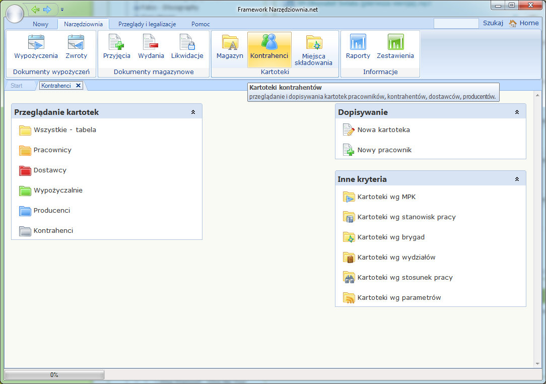 framework kartoteki kontrahentow menu