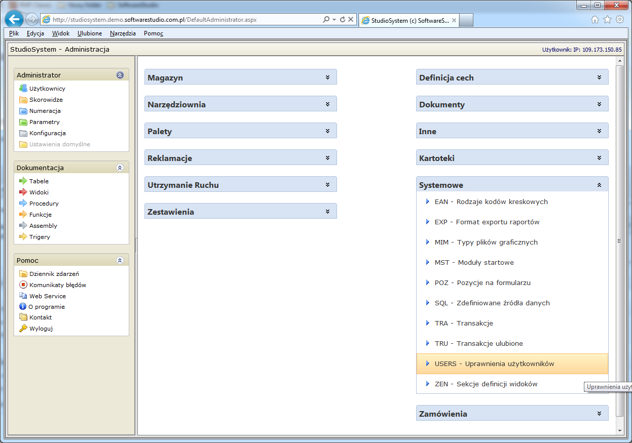 administrator skorowidze users