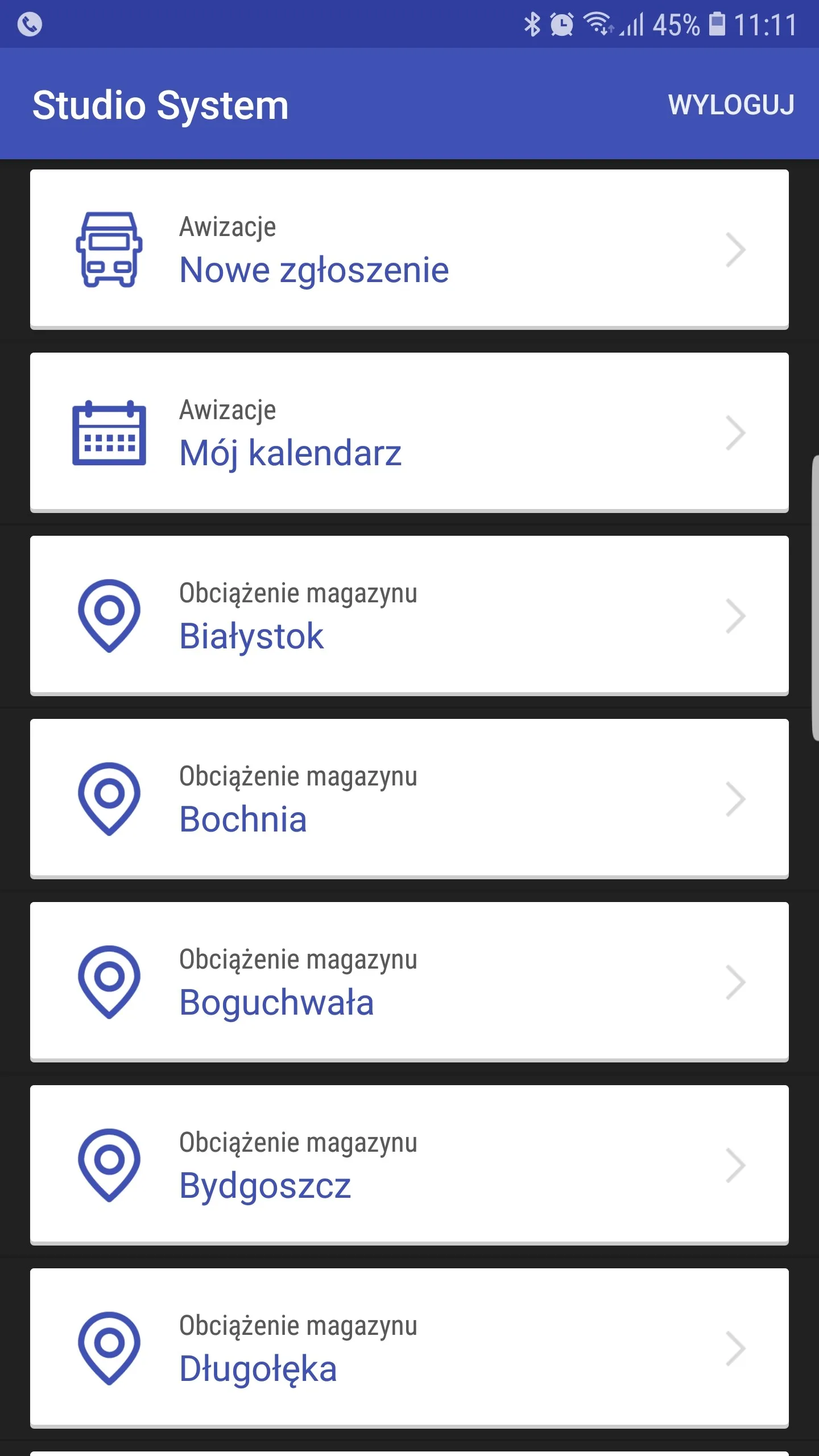 Awizacja Android menu