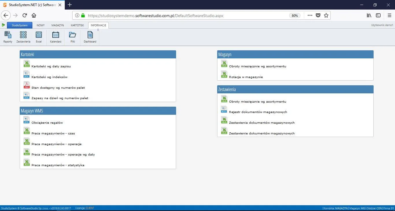Demo WMS - zestawienia